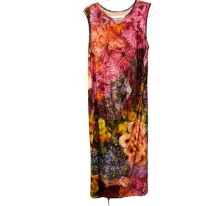 Variety Hour Floral Print Maxi Dress Women's 3XL Sleeveless Sheer Flower Garden